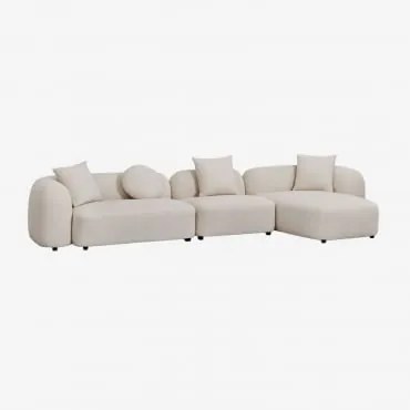 Sofá Modular Chaise Longue Direito De 3 Peças Em Chenille Coco Chenille Grossa Branca - Sklum