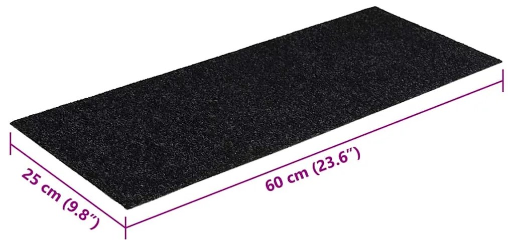 Tapetes de escada adesivos 30 pcs 60x25 cm retangular preto
