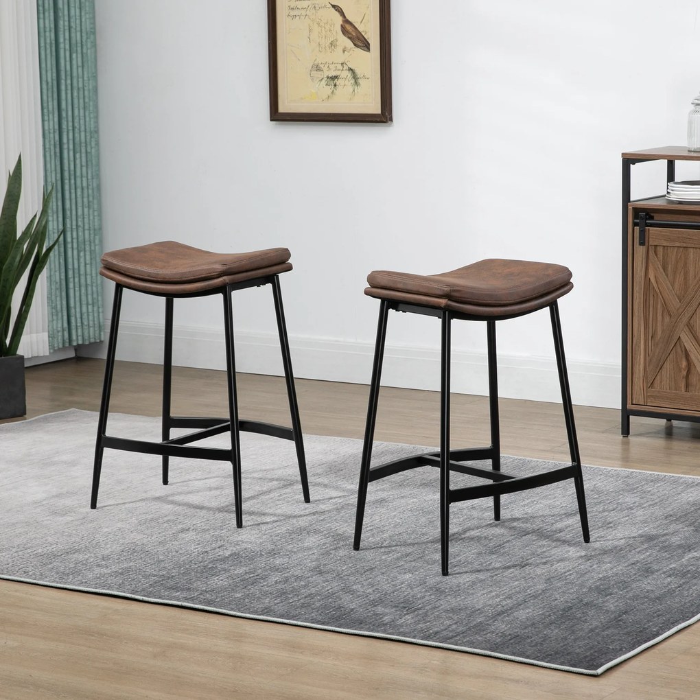 Conjunto de 2 bancos de bar com apoio para os pés em aço, estilo industrial, assento curvo, 48,5 x 38,5 x 68,5 cm, castanho-escuro