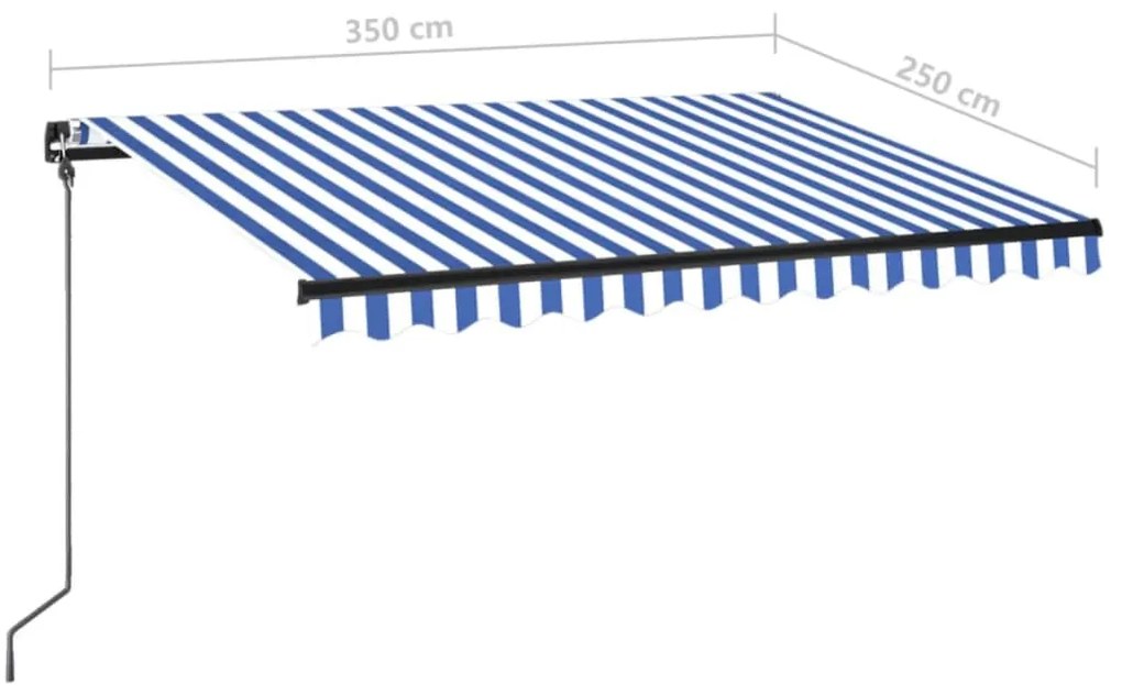 Toldo retrátil manual com LED 350x250 cm azul e branco