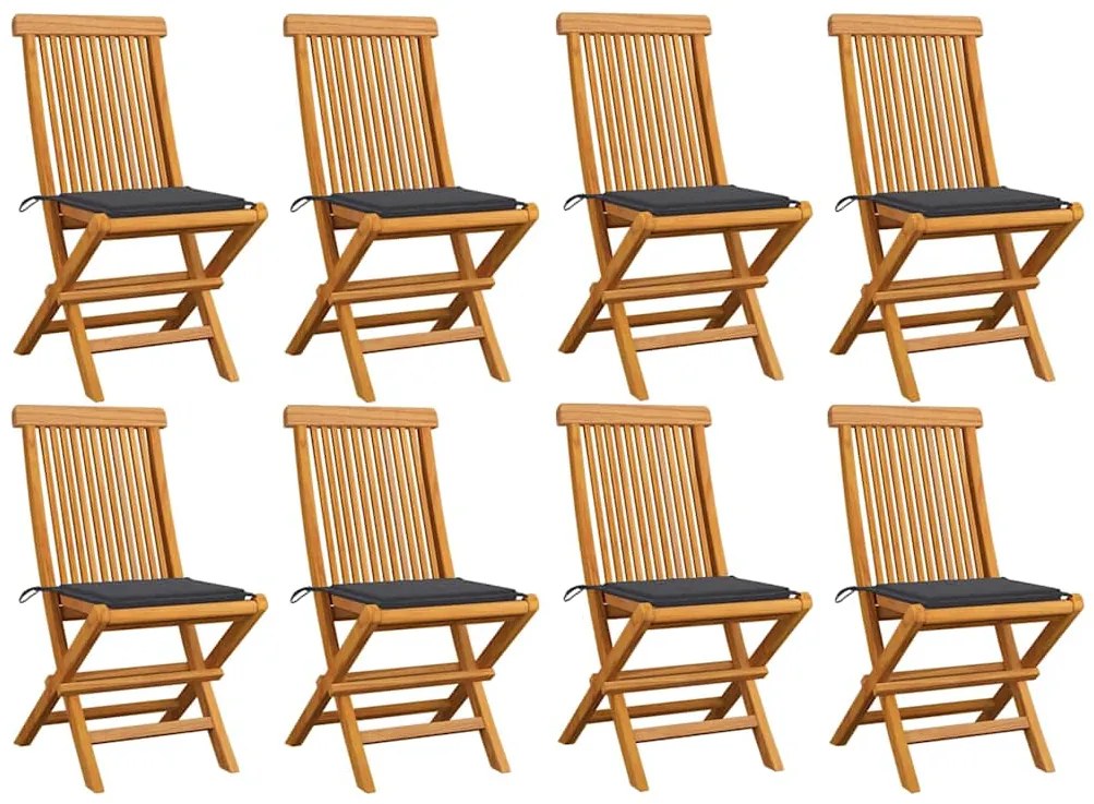 Cadeiras de jardim c/ almofadões antracite 8 pcs teca maciça