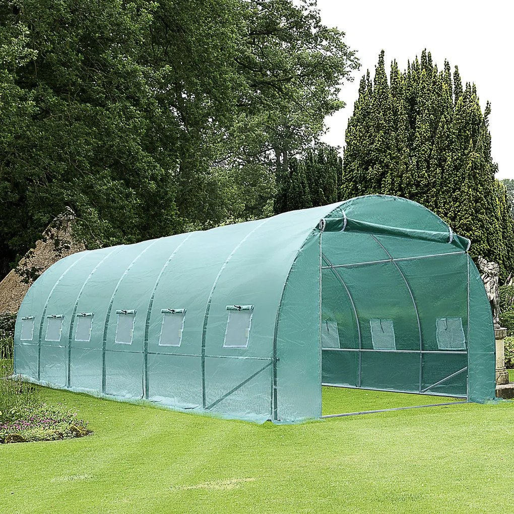 Túnel de Estufa de Jardim para Plantas e Vegetais de Culturas com 12 Janelas de PE Capa 140g / ㎡ e estrutura de aço - 6x3x2m