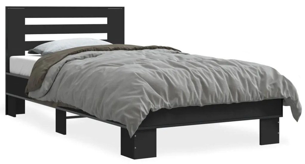 Estrutura de cama 90x190 cm derivados de madeira e metal preto