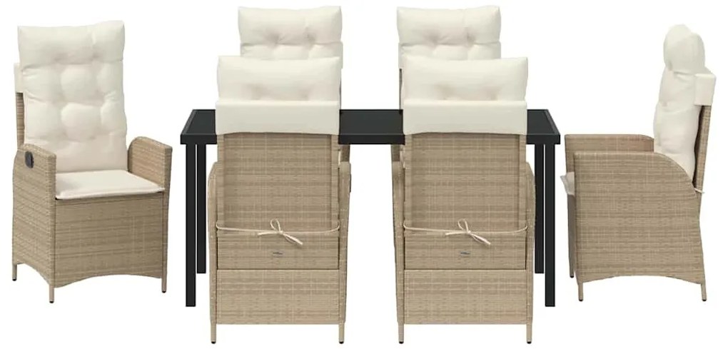 Conjunto de jantar de jardim com 7 peças e almofadas bege em rattan si