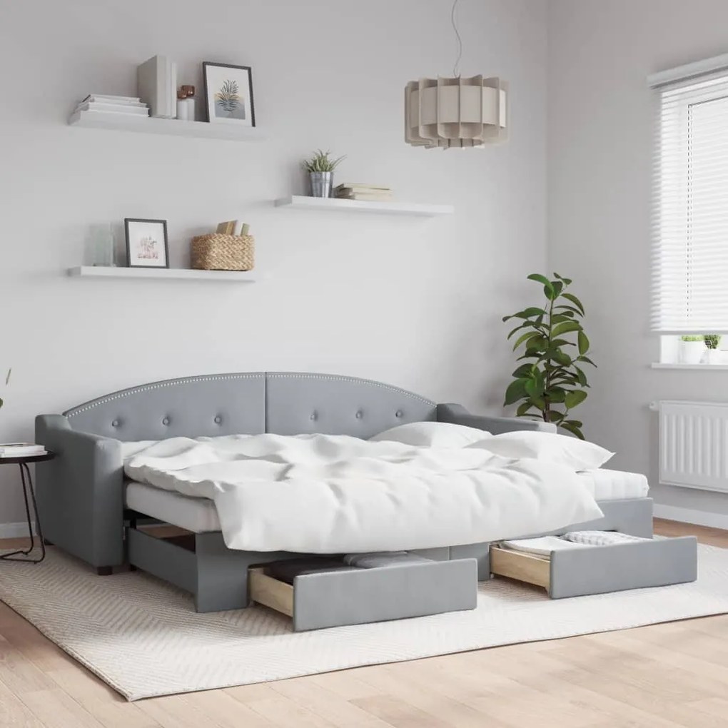 vidaXL Sofá-cama c/ gavetão e gavetas 80x200 cm tecido cinzento-claro