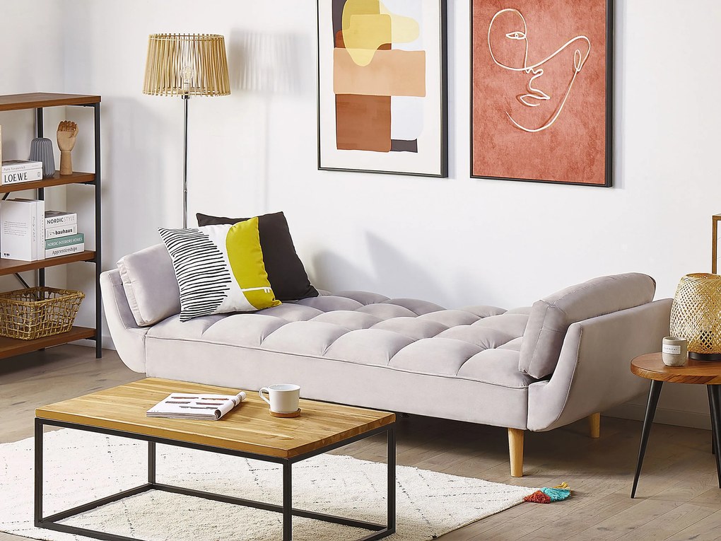 Sofá-cama em veludo cinzento claro ASBY Beliani