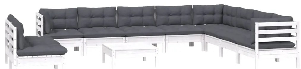 11 pcs conj. lounge de jardim c/ almofadões pinho maciço branco