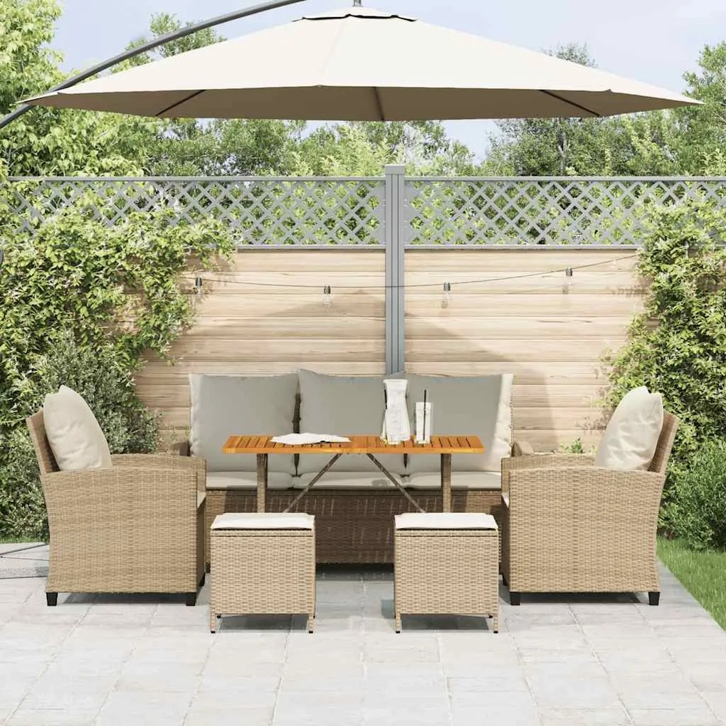 6 pcs conjunto de sofás p/ jardim com almofadões vime PE bege
