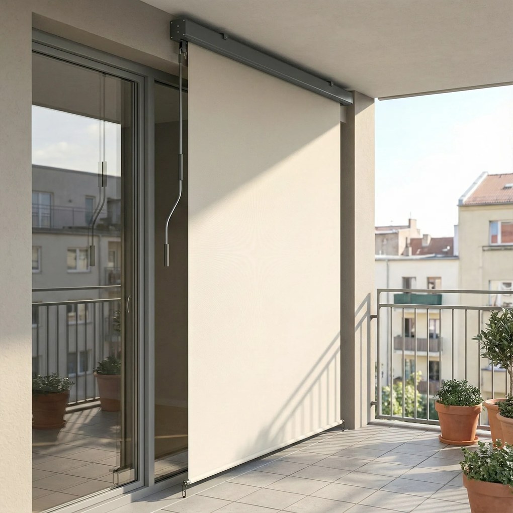 Toldo vertical enrolável para exterior  250 x 160 cm para exterior com manivela e caixa em alumínio, creme
