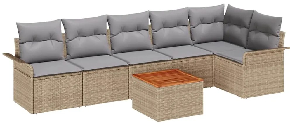Conjunto de Sofá de Jardim de 7 Peças com Almofadas Beijes em Rattan S