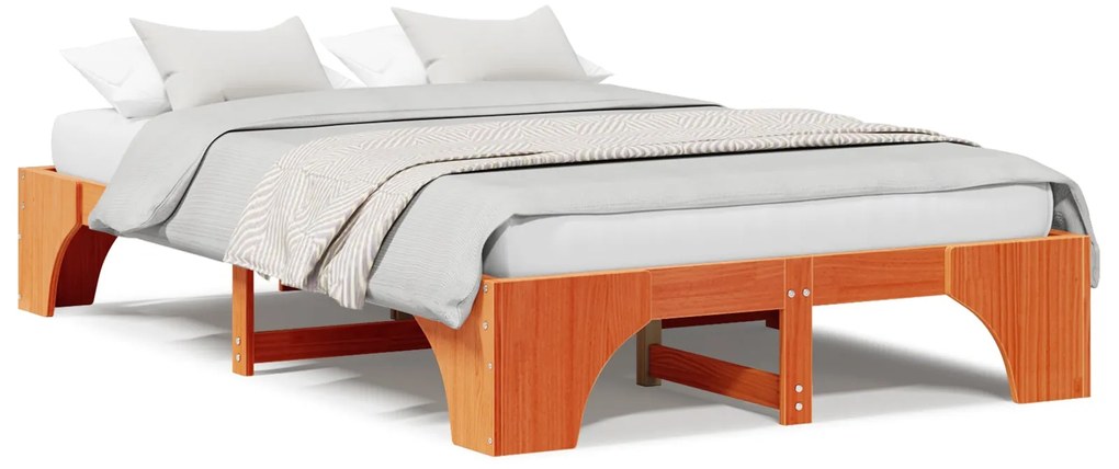 Cama de Madeira Castanho Encerado Madeira maciça 140 x 190 cm