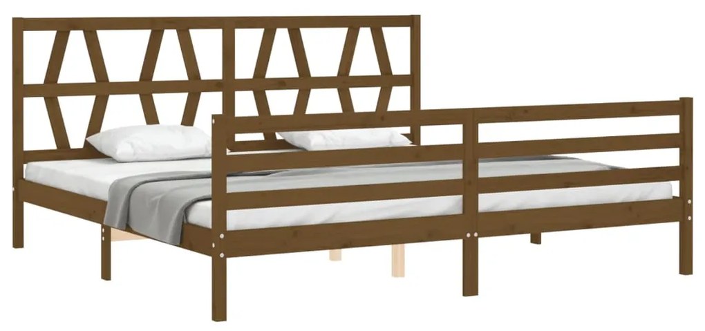 Estrutura cama c/ cabeceira 200x200cm maciço castanho-mel