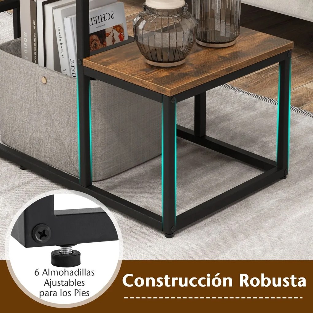 Mesa de consola, Mesa de sofá industrial com prateleiras de arrumação abertas Estante de 2 níveis Castanha
