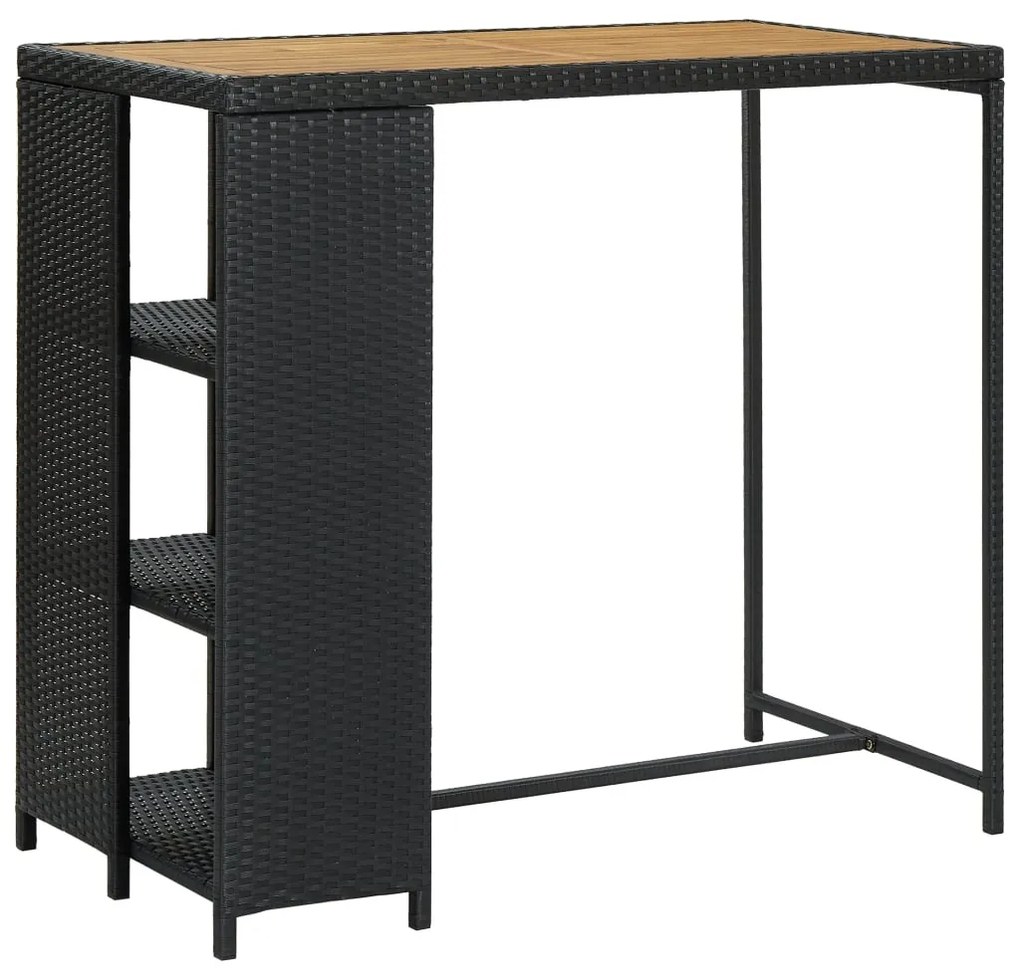 3 pcs conjunto de bar para jardim c/ almofadões vime PE preto