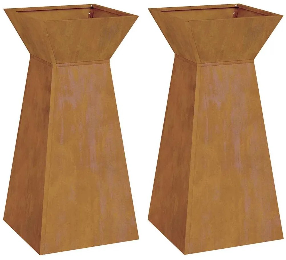 Vasos de pilar de jardim da , 2 peças com tigela de 35x35x73 cm em aço
