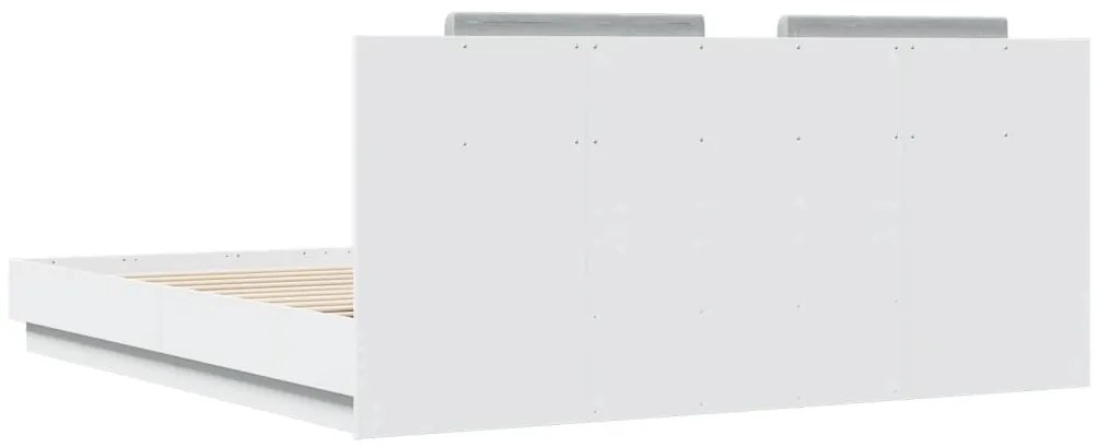 Estrutura de cama com cabeceira e luzes LED 180x200 cm branco