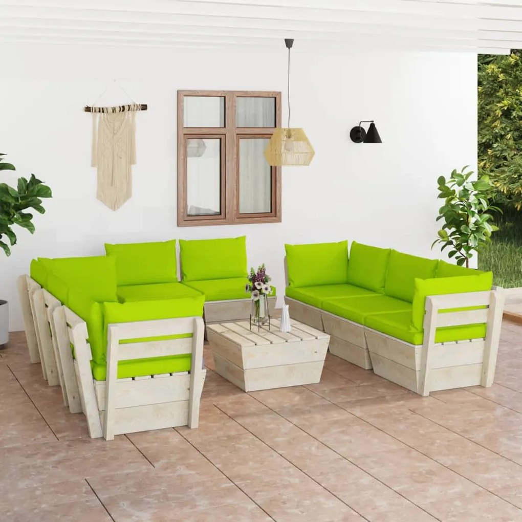 vidaXL 9 pcs conjunto lounge de paletes + almofadões madeira de abeto