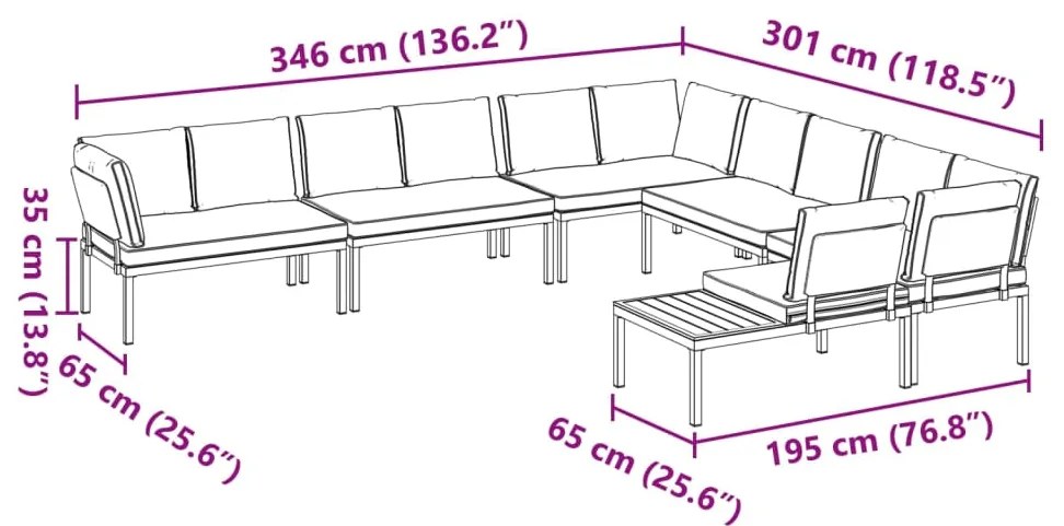 6 pcs conjunto de sofás p/ jardim c/ almofadões alumínio preto