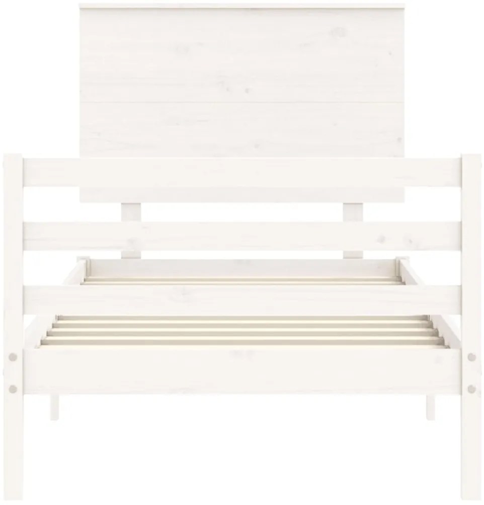 Estrutura de cama com cabeceira 100x200cm madeira maciça branco