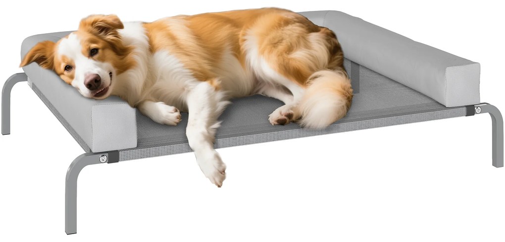Cama Elevada para Cães com Latertais Amovíveis Cama Elevada para Cães Médios Portátil com Malha Respirável 130x90x30 cm Cinza Claro