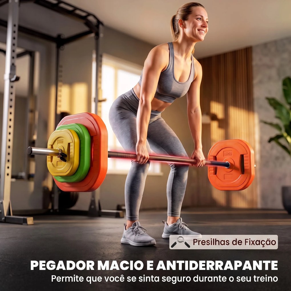Conjunto de Pesos Antiderrapante com Barra e 6 Discos 20 kg