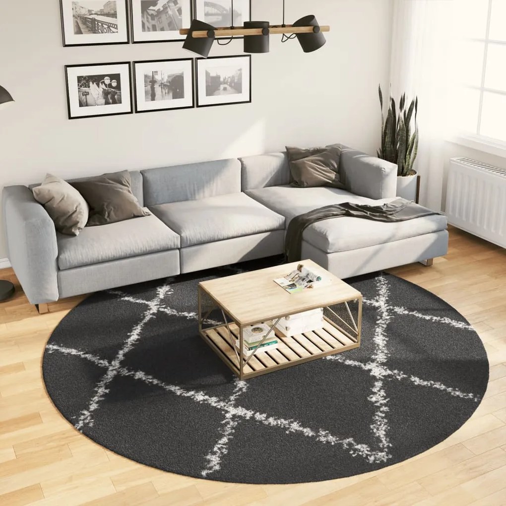 Tapete shaggy de pelo alto PAMPLONA Ø 240 cm preto e creme