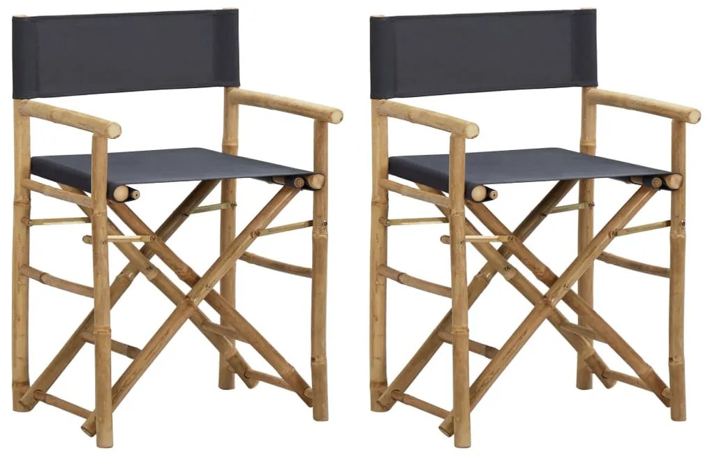 Cadeiras realizador dobráveis 2 pcs bambu e tecido cinza-escuro