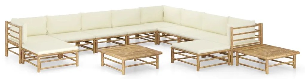 12 pcs conj. lounge p/ jardim bambu c/ almofadões branco nata