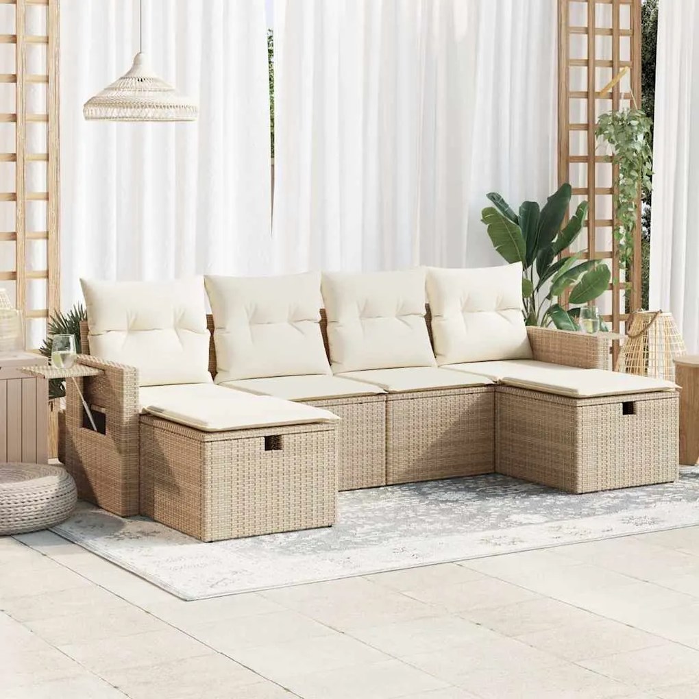 vidaXL 6 pcs conjunto de sofás p/ jardim com almofadões vime PE bege