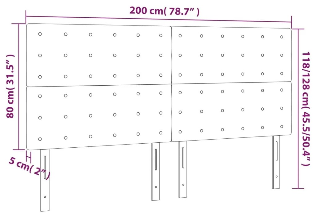 Cabeceira de cama c/ LED tecido 200x5x118/128 cm castanho