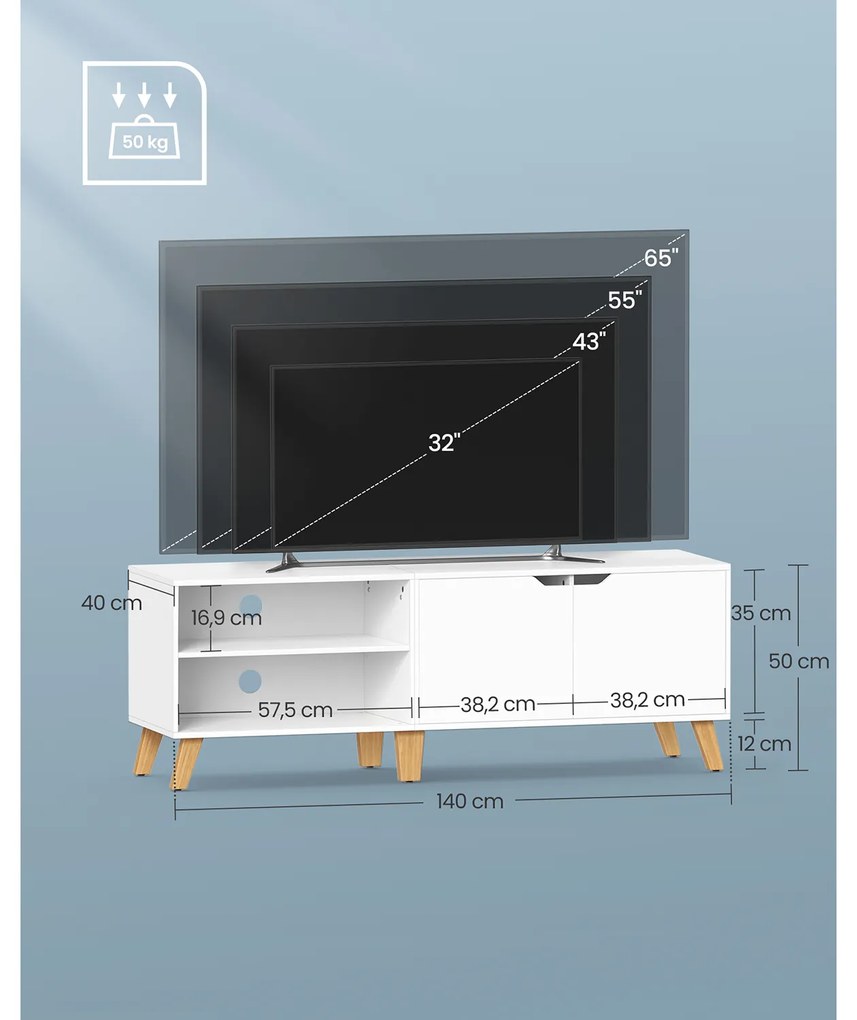 Movel TV com 2 portas 40 x 140 x 50 cm branco