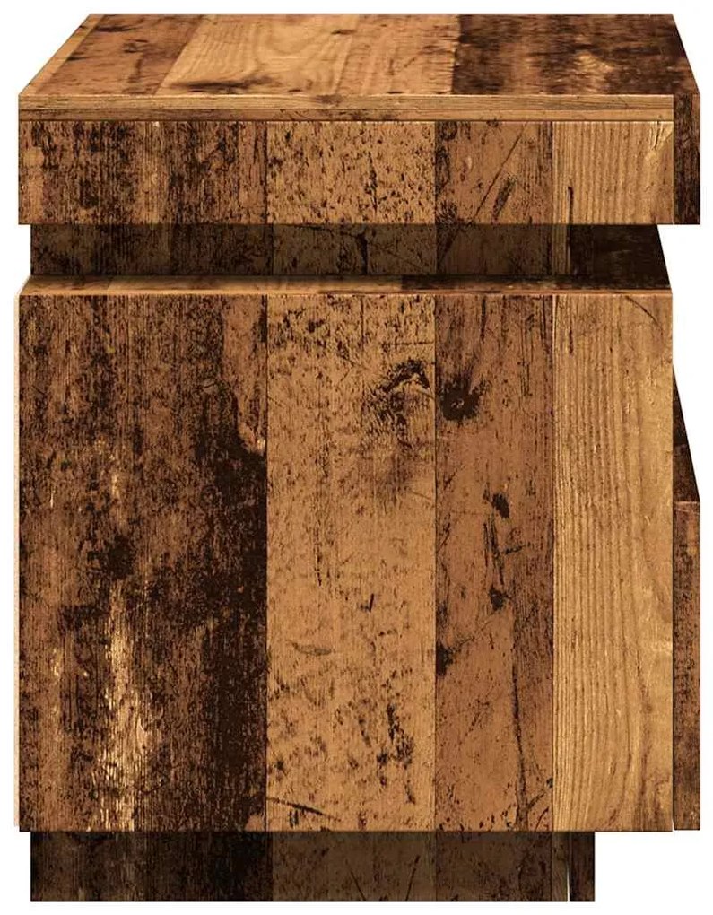Mesa de cabeceira com luzes LED 40x39x48,5 cm madeira velha