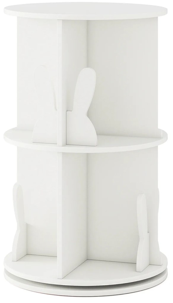 Estante giratória para crianças 40 x 40 x 65 cm Estante infantil com 2 níveis e separadores de coelhos 360 graus Branco