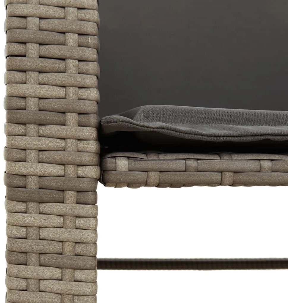 Sofá de jardim de 2 lugares com mesa e bancos vime PE cinzento