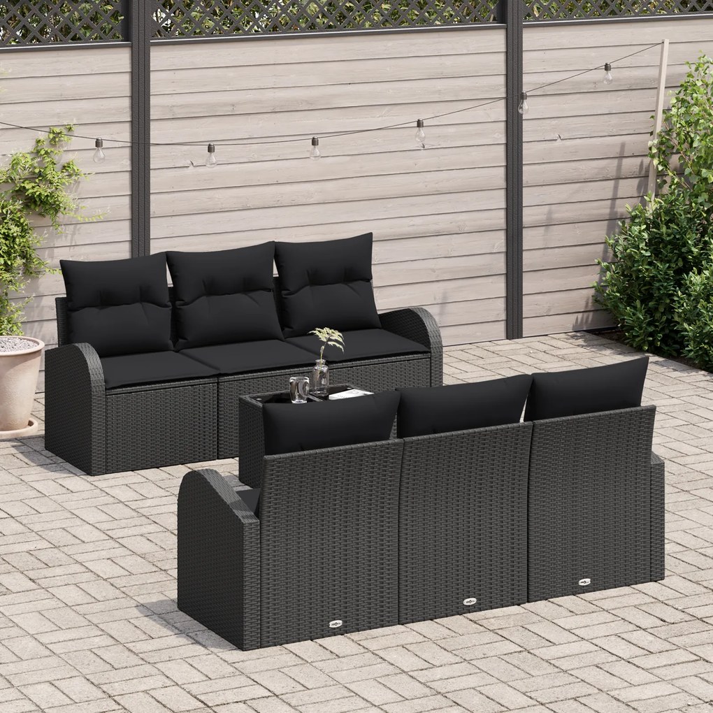 Conjunto de Sofá de Jardim vidaXL de 7 Peças com Almofadas Preto Vime