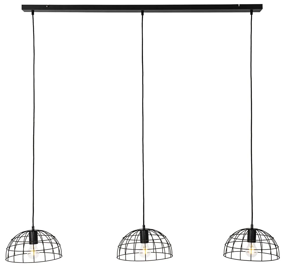 Candeeiro suspenso industrial preto 3 luzes - Hanze Industrial