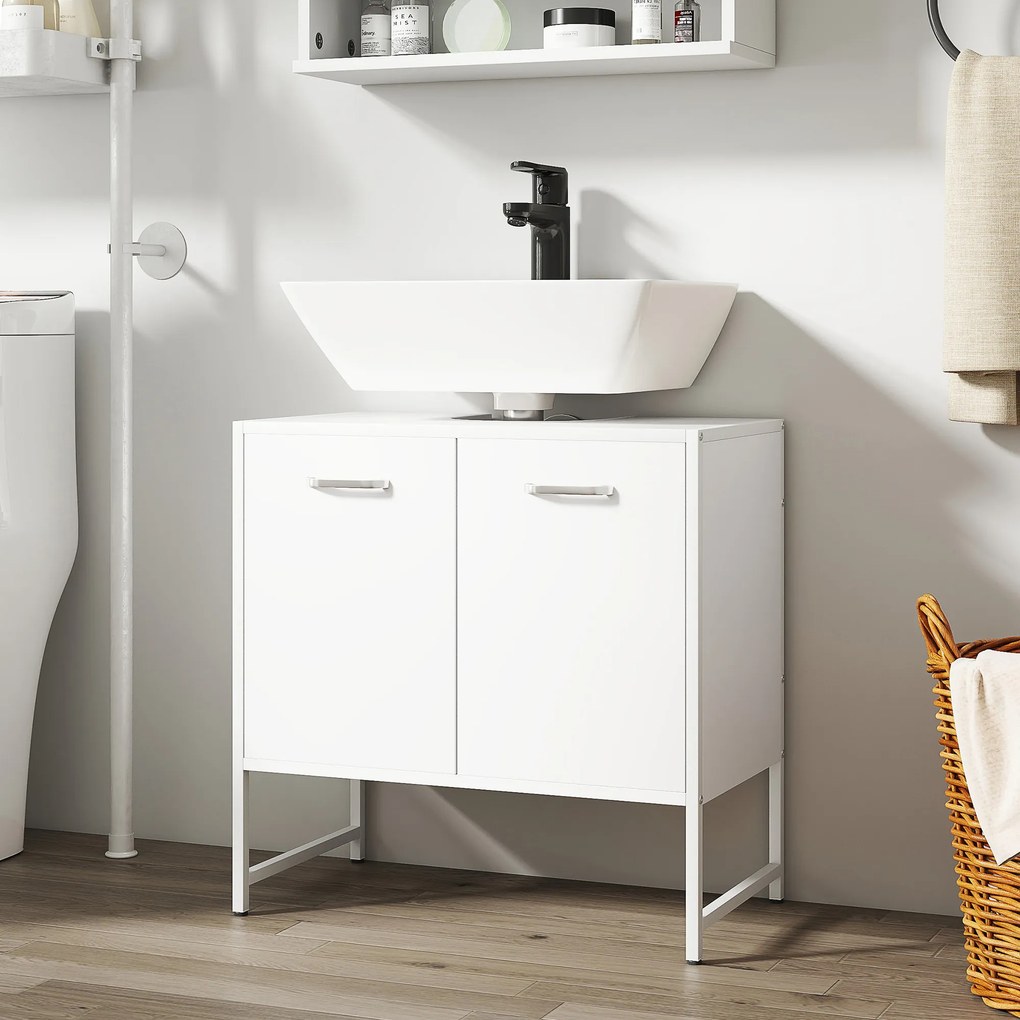 Móvel para lavatório 60 x 33 x 60,5 cm (LAVATORIO NÃO INCLUIDO), móvel de casa de banho com 2 portas com fecho suave e prateleira ajustável, branco