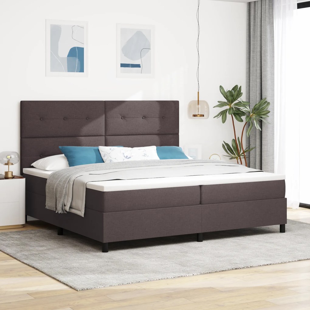 vidaXL Cama Box Spring com Colchão Marrom Escuro 200x200 cm Tecido