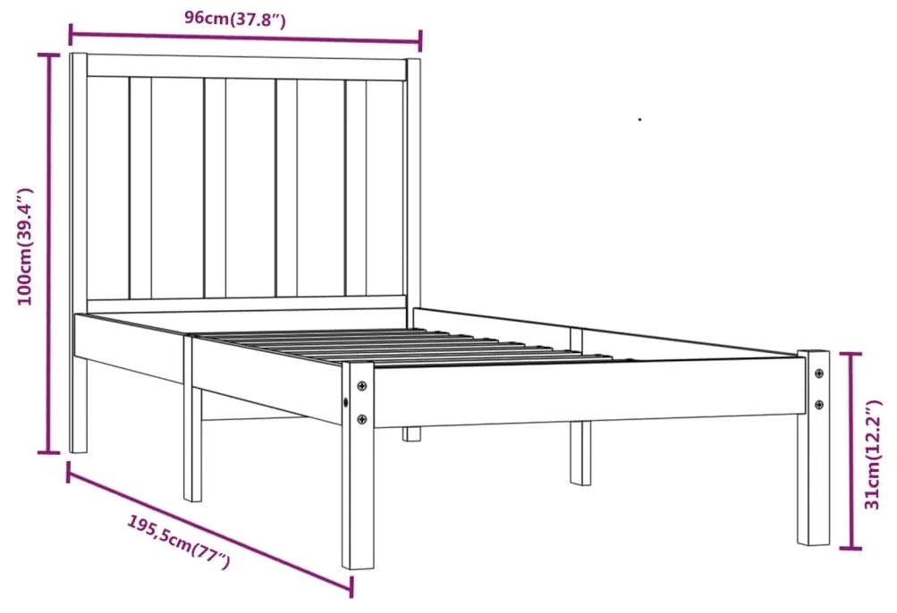 Estrutura cama solteiro 90x190 cm pinho maciço preto