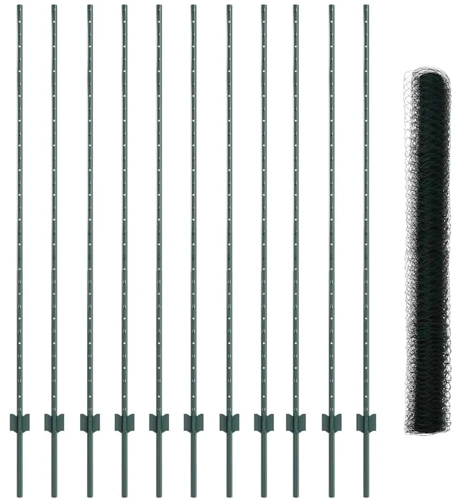 Conjunto de Cerca Conjunto de 2 Verde Metal 25 x 1,5 m