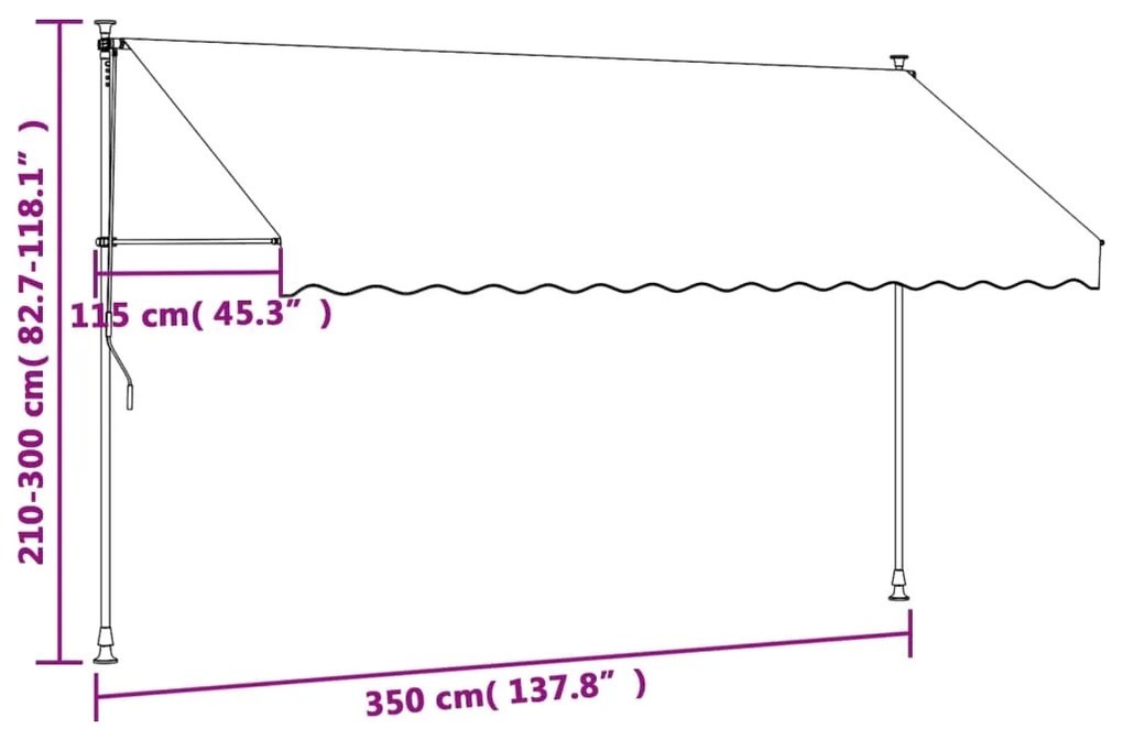 Toldo retrátil 350x150 cm tecido e aço antracite