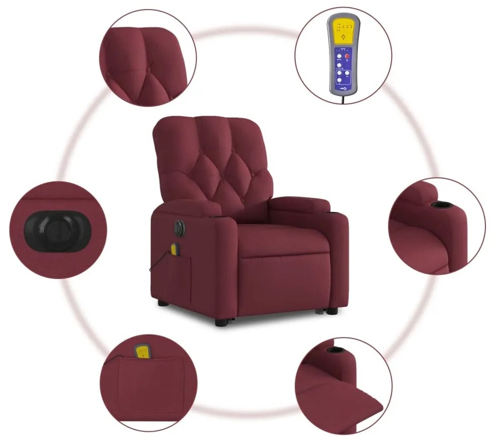 Poltrona elevatória de massagens elétrica tecido vermelho tinto