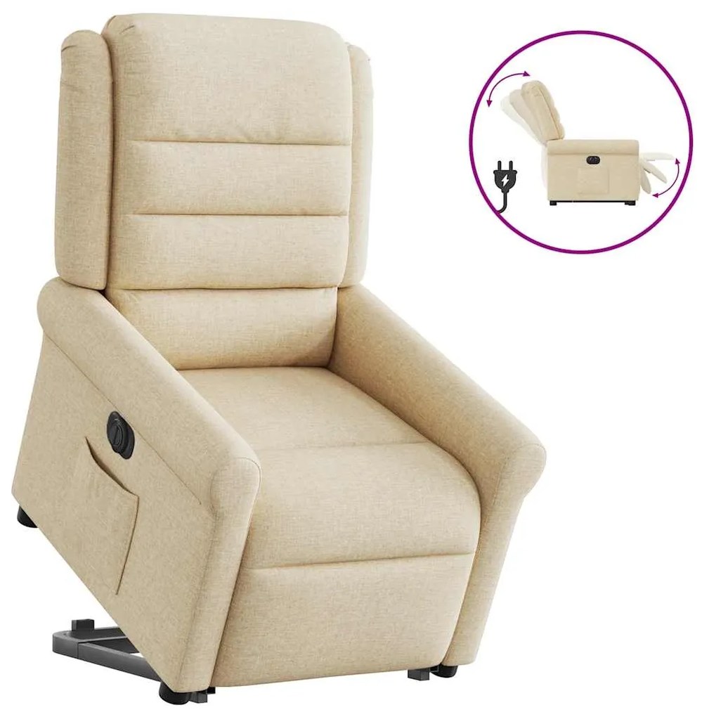 vidaXL Poltrona reclinável elevatória elétrica tecido cor creme