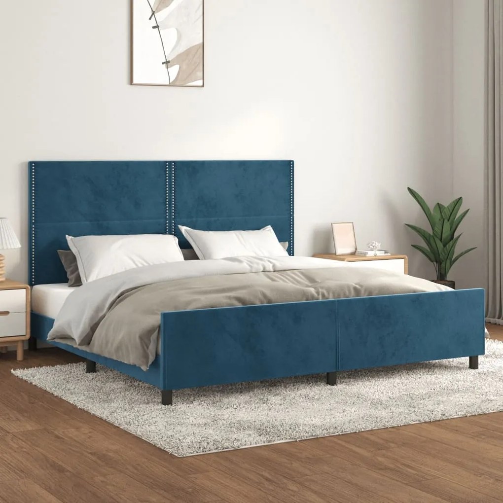 vidaXL Estrutura de cama sem colchão 200x200 cm veludo azul-escuro