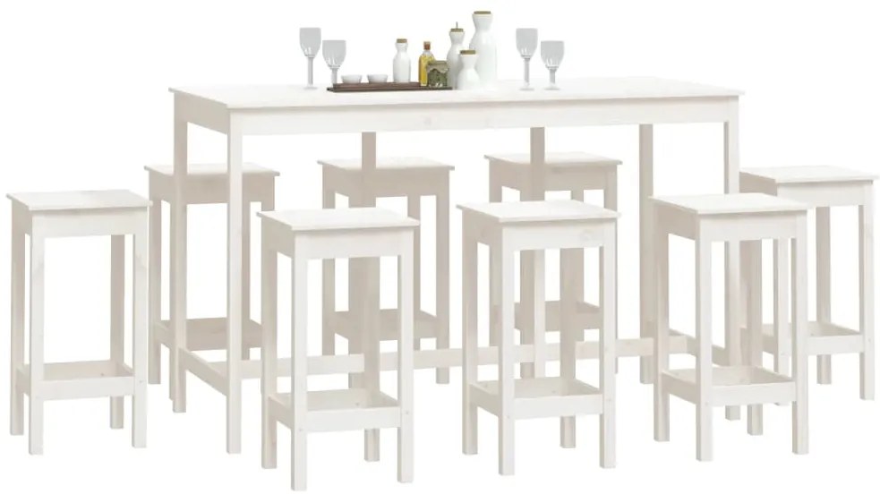 9 pcs conjunto de bar pinho maciço branco