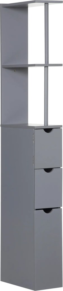 HOMCOM Coluna Casa de Banho Armário Casa de Banho Compacto Móvel Auxiliar com 2 Prateleiras 2 Gavetas 15x33x136,5 cm Cinza | Aosom Portugal