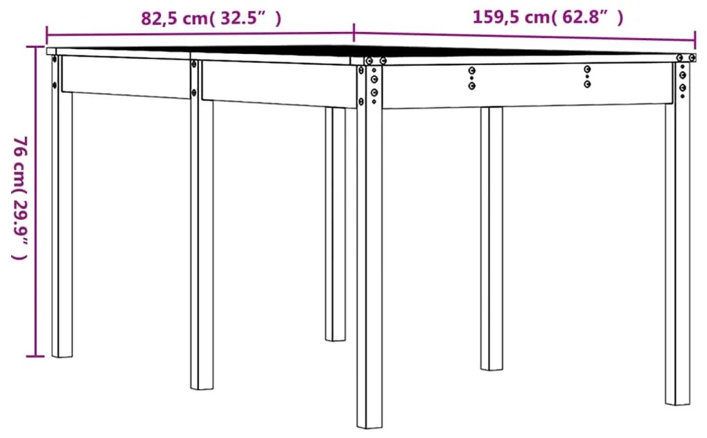 Mesa de jardim 159,5x82,5x76 cm madeira de pinho maciça branco