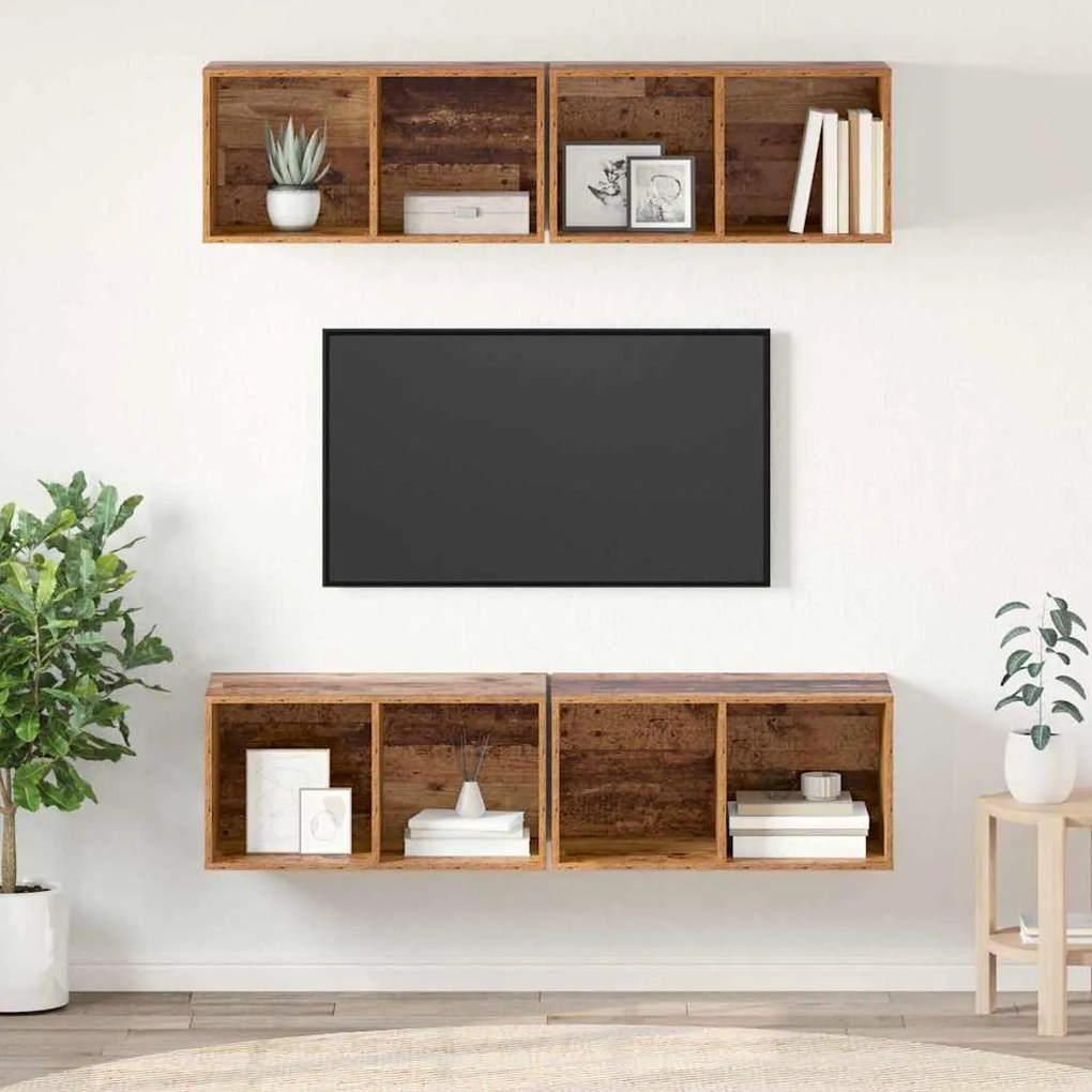 vidaXL Gabinete de TV de Parede 4 pcs Madeira antiga 37 x 37 x 72 cm