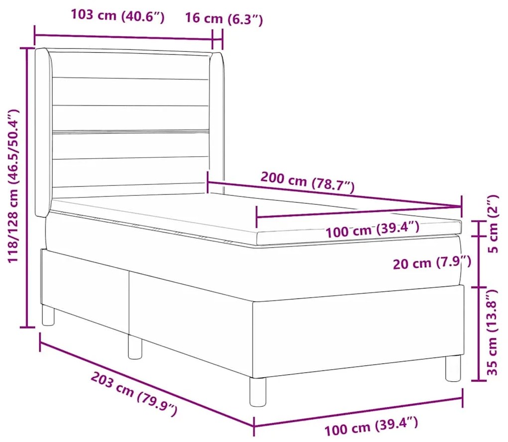 Cama Box com Colchão Azul 100x200 cm, Tecido