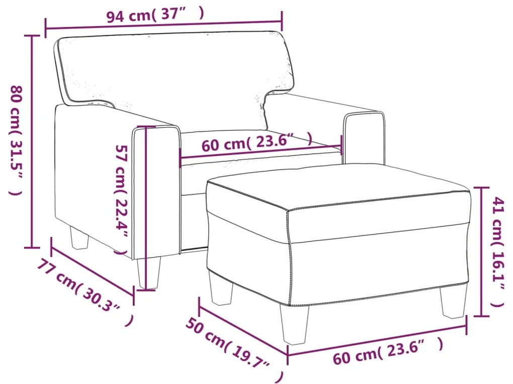 Poltrona com apoio de pés 60 cm couro artificial cappuccino